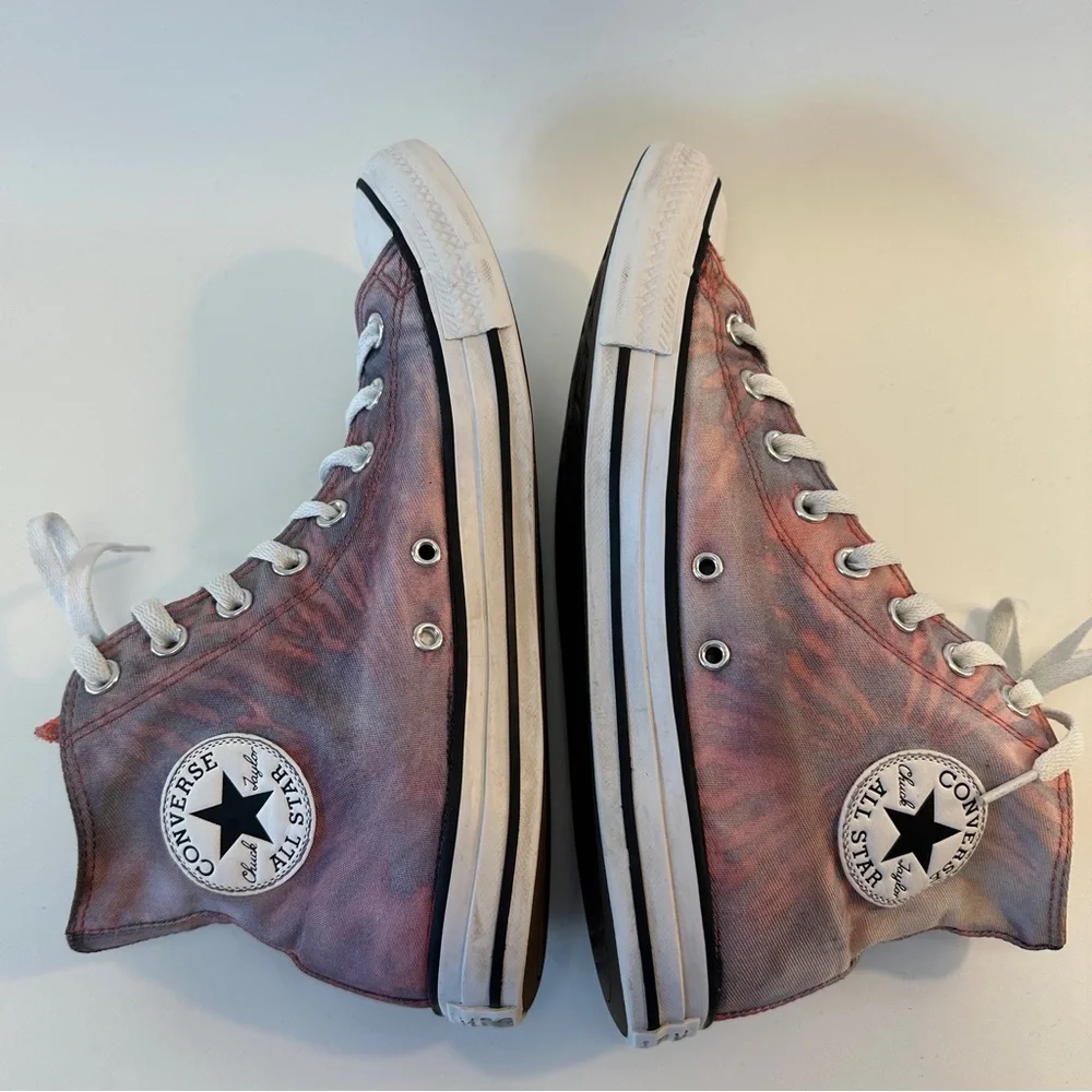 RARE HTF Converse Chuck Taylor All Star Hi Tie Dye Blue Red Coral Men's 9 Wms 11 - Picture 8 of 10